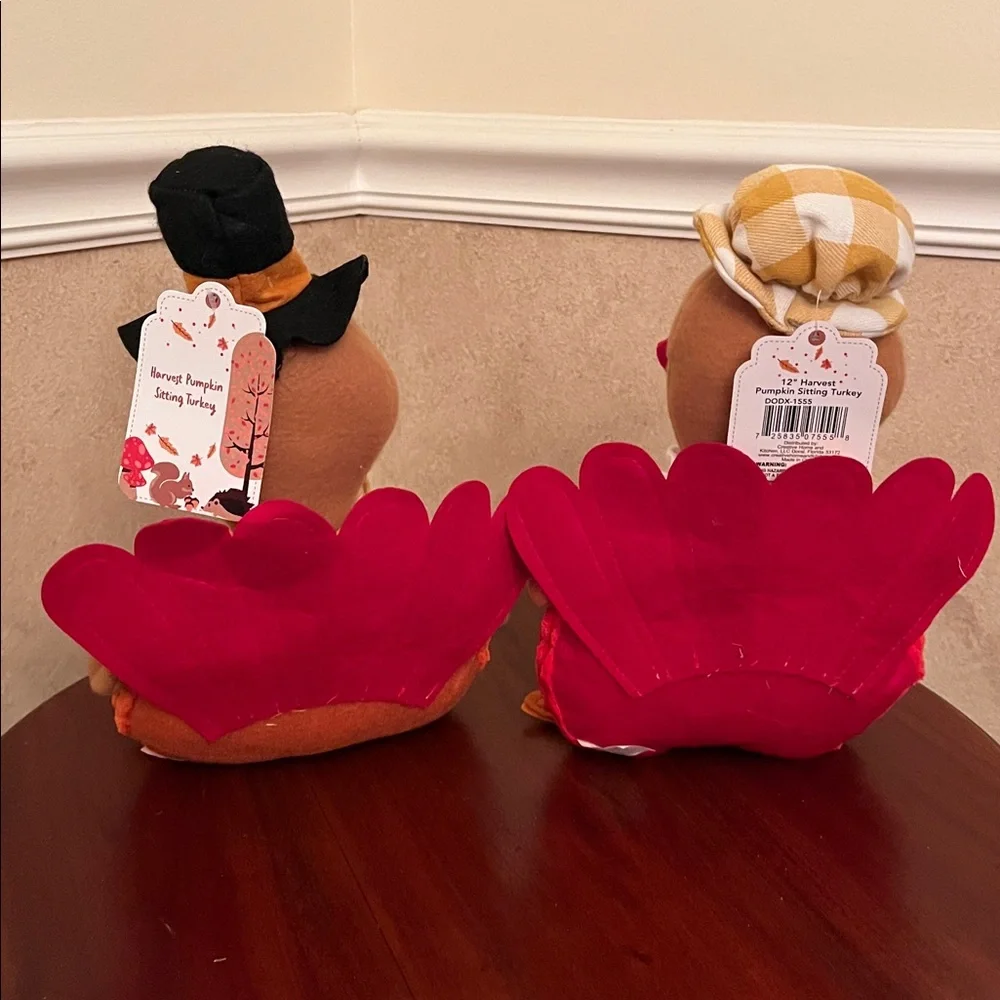Set of two 11” Harvest Pumpkin Sitting Turkeys –Thanksgiving Décor